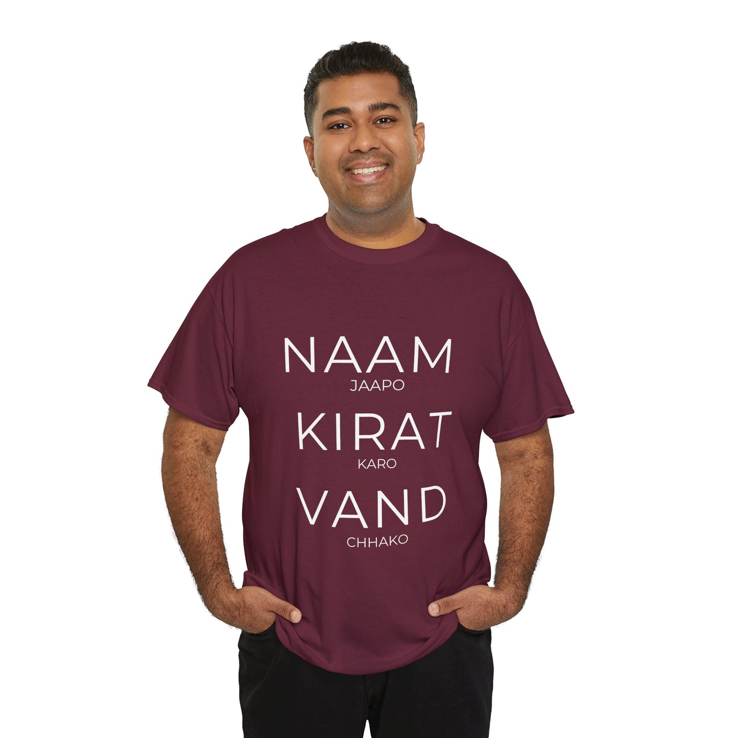 Unisex Punjabi Sikh T-Shirt – NAAM JAPPO KIRAT KARO VAND CHHAKO Tee