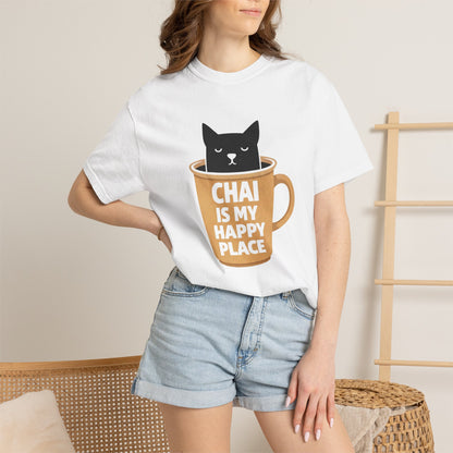 Chai Is My Happy Place Shirt | Chai Lover Gift | Funny Cat Tee | Tea Lover Gift | Birthday Gift for Her
