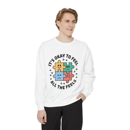 It’s Okay to Feel All the Feels Sweatshirt – Mental Health Affirmation | Soft Desi-Inspired Crewneck