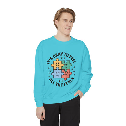 It’s Okay to Feel All the Feels Sweatshirt – Mental Health Affirmation | Soft Desi-Inspired Crewneck