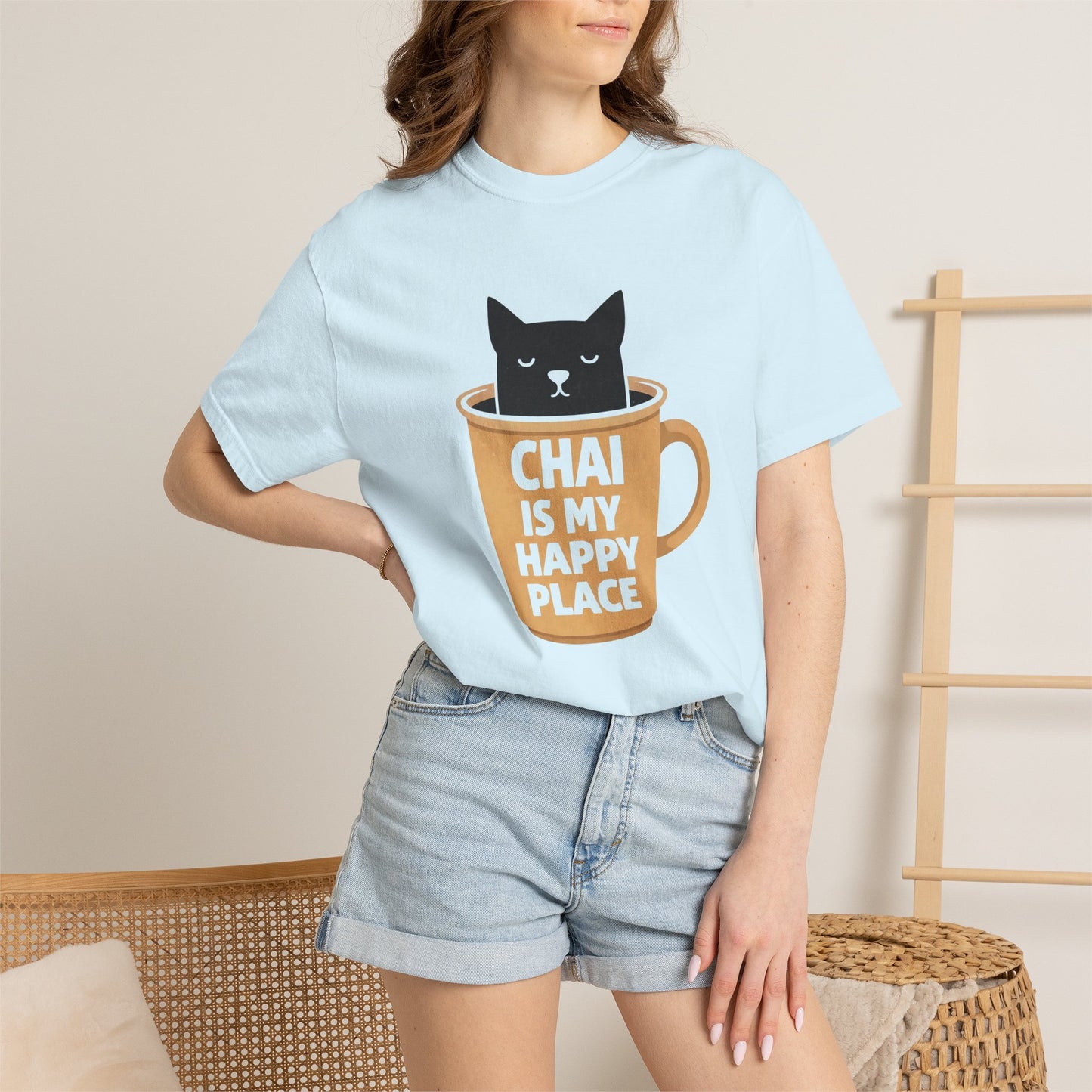 Chai Is My Happy Place Shirt | Chai Lover Gift | Funny Cat Tee | Tea Lover Gift | Birthday Gift for Her