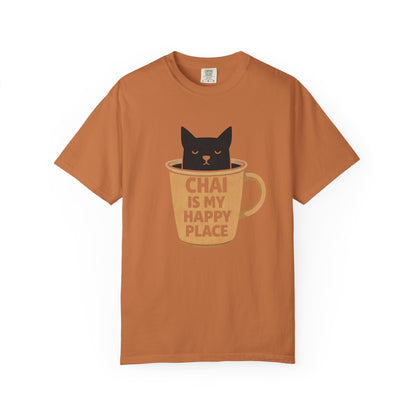 Chai Is My Happy Place Shirt | Chai Lover Gift | Funny Cat Tee | Tea Lover Gift | Birthday Gift for Her