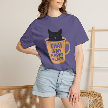 Chai Is My Happy Place Shirt | Chai Lover Gift | Funny Cat Tee | Tea Lover Gift | Birthday Gift for Her