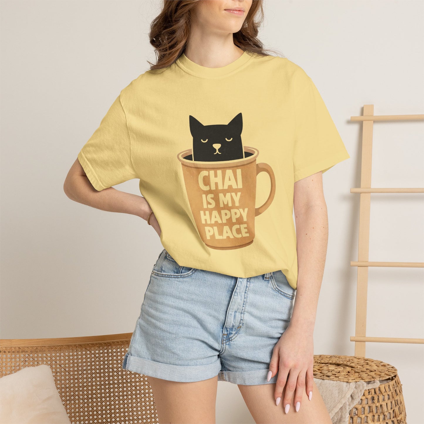 Chai Is My Happy Place Shirt | Chai Lover Gift | Funny Cat Tee | Tea Lover Gift | Birthday Gift for Her