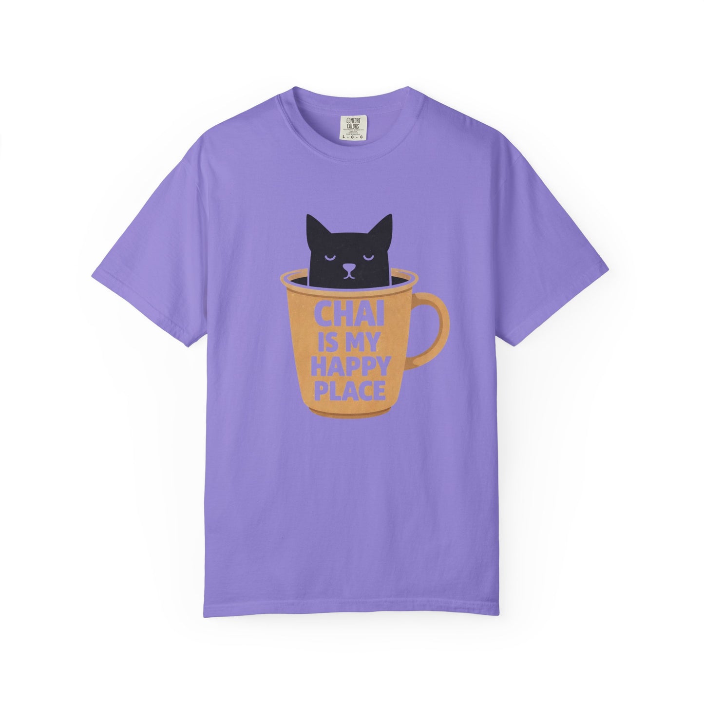 Chai Is My Happy Place Shirt | Chai Lover Gift | Funny Cat Tee | Tea Lover Gift | Birthday Gift for Her