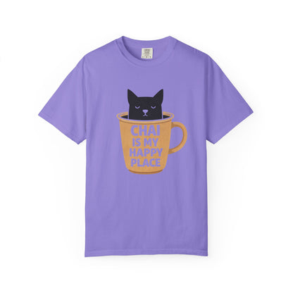 Chai Is My Happy Place Shirt | Chai Lover Gift | Funny Cat Tee | Tea Lover Gift | Birthday Gift for Her