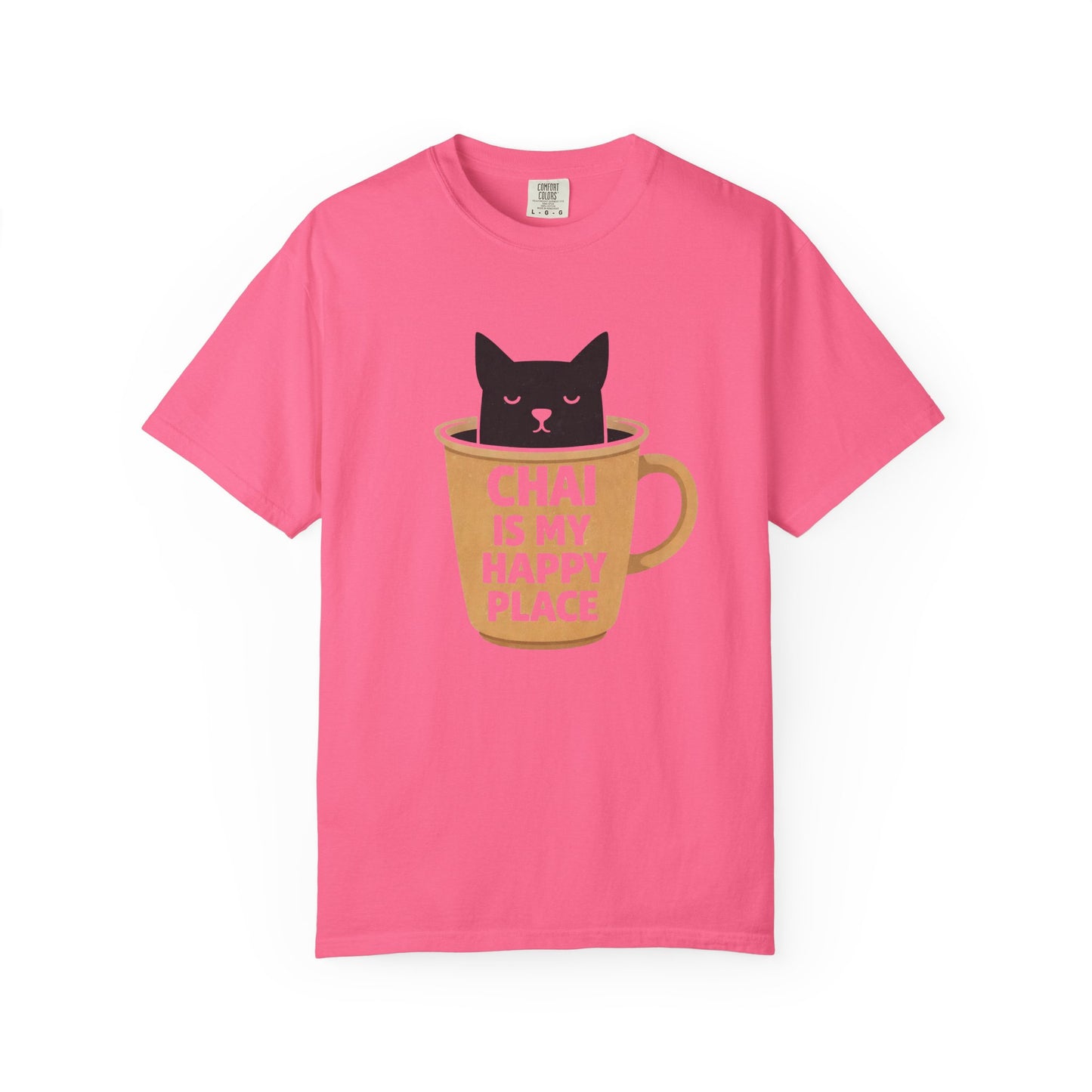 Chai Is My Happy Place Shirt | Chai Lover Gift | Funny Cat Tee | Tea Lover Gift | Birthday Gift for Her