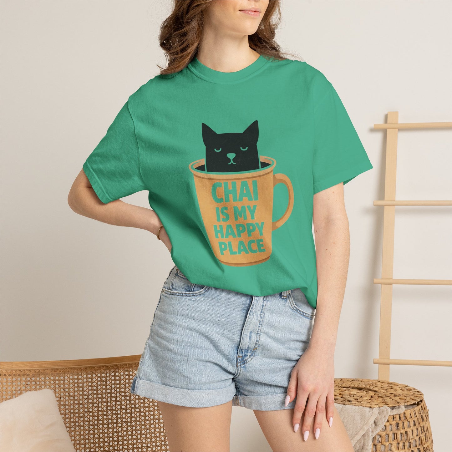 Chai Is My Happy Place Shirt | Chai Lover Gift | Funny Cat Tee | Tea Lover Gift | Birthday Gift for Her