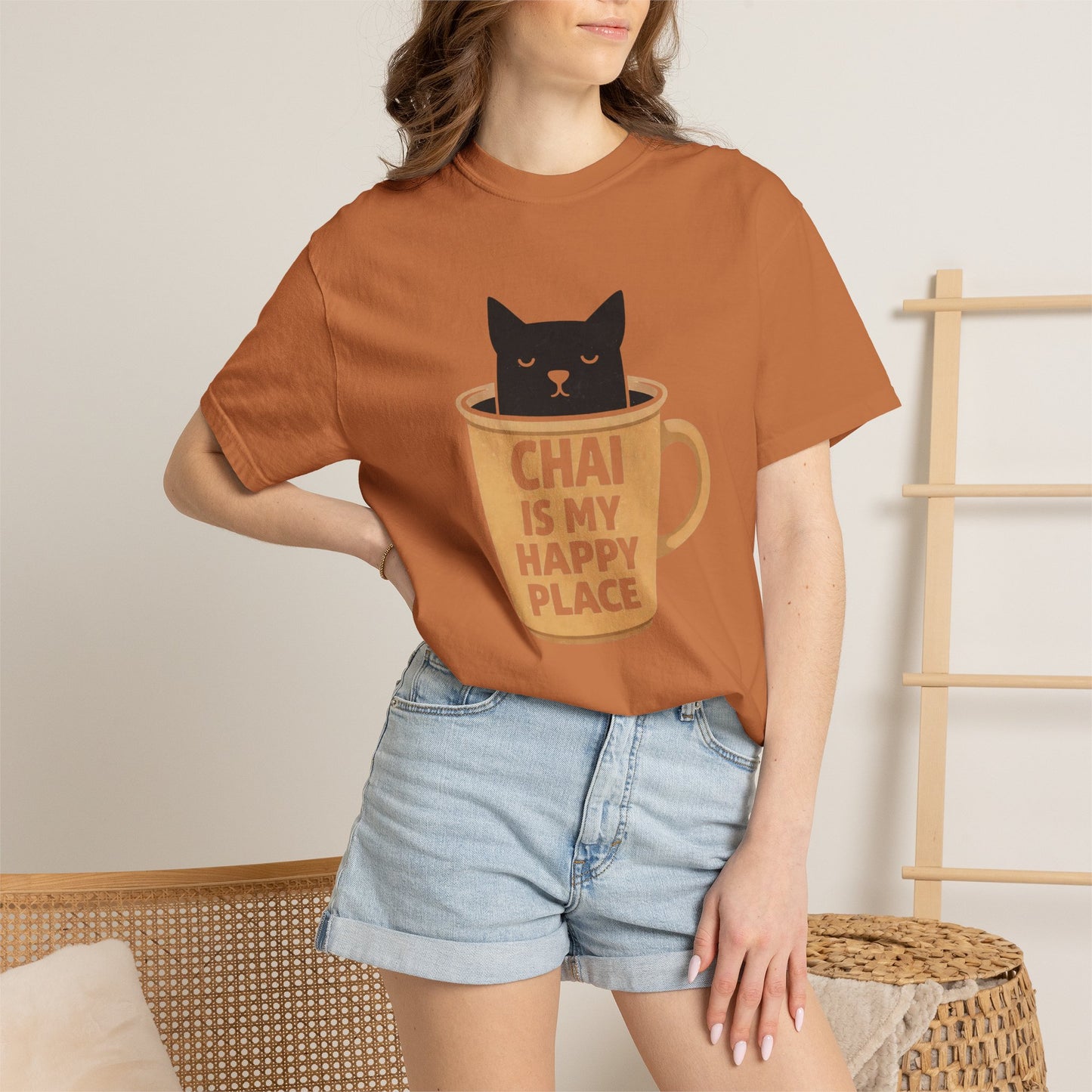 Chai Is My Happy Place Shirt | Chai Lover Gift | Funny Cat Tee | Tea Lover Gift | Birthday Gift for Her