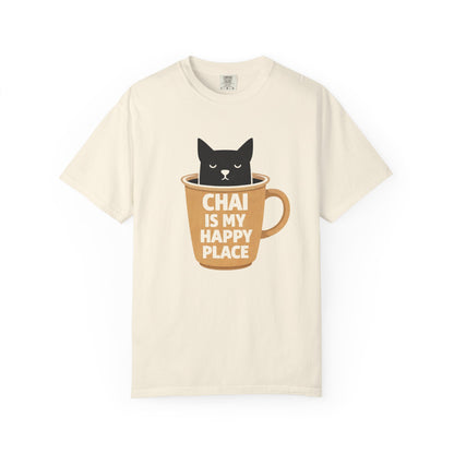 Chai Is My Happy Place Shirt | Chai Lover Gift | Funny Cat Tee | Tea Lover Gift | Birthday Gift for Her