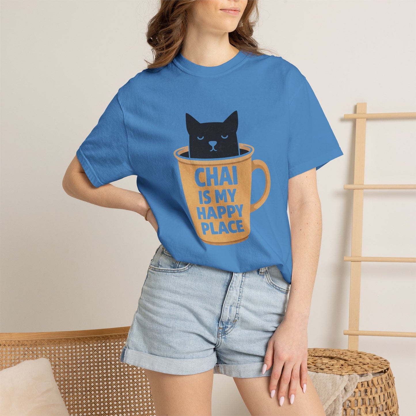 Chai Is My Happy Place Shirt | Chai Lover Gift | Funny Cat Tee | Tea Lover Gift | Birthday Gift for Her