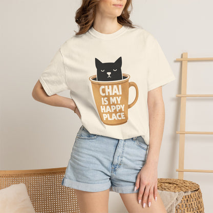 Chai Is My Happy Place Shirt | Chai Lover Gift | Funny Cat Tee | Tea Lover Gift | Birthday Gift for Her