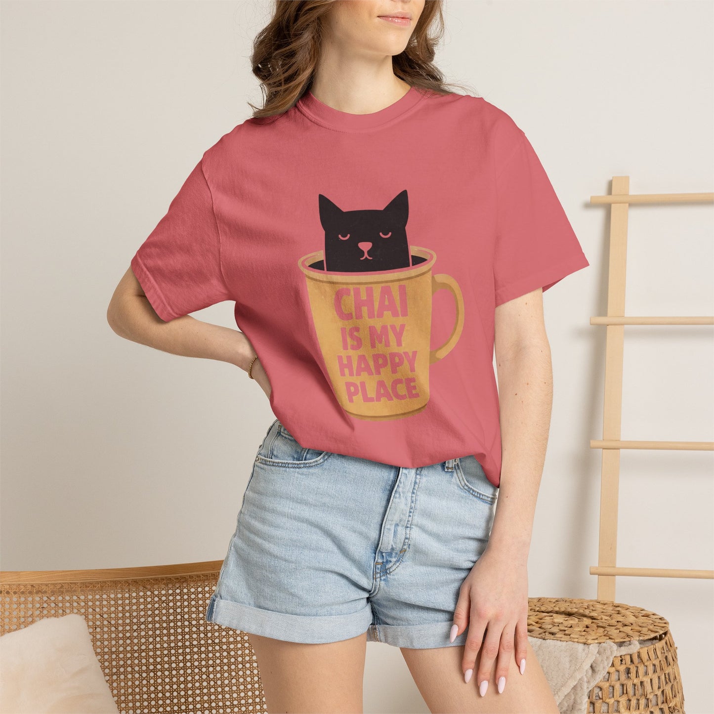 Chai Is My Happy Place Shirt | Chai Lover Gift | Funny Cat Tee | Tea Lover Gift | Birthday Gift for Her
