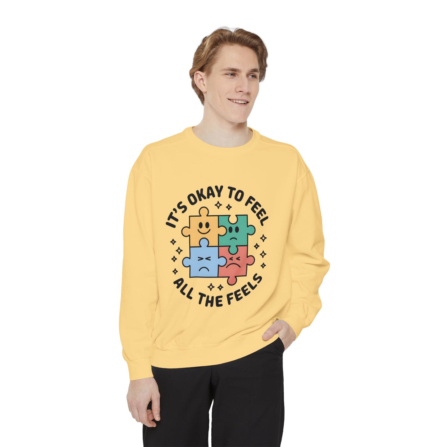 It’s Okay to Feel All the Feels Sweatshirt – Mental Health Affirmation | Soft Desi-Inspired Crewneck