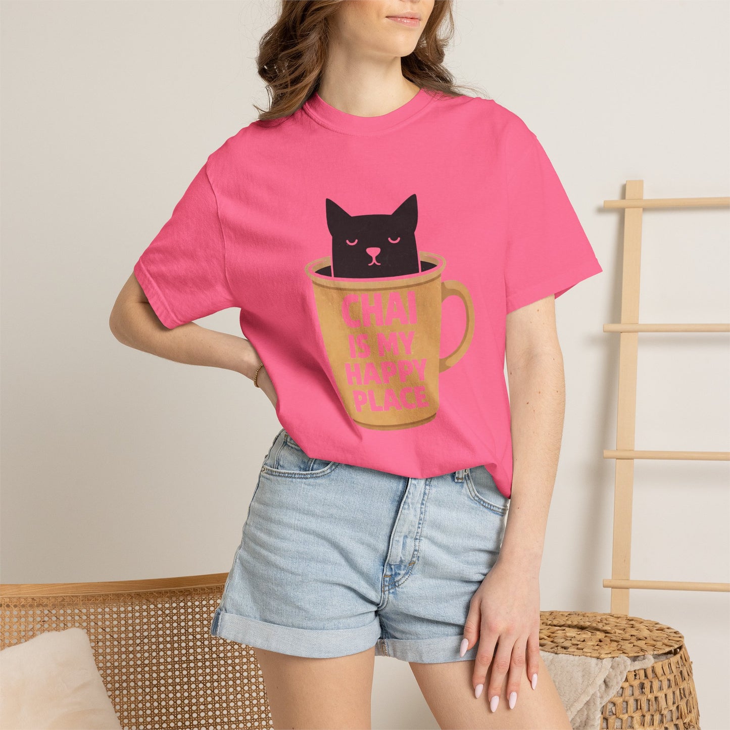 Chai Is My Happy Place Shirt | Chai Lover Gift | Funny Cat Tee | Tea Lover Gift | Birthday Gift for Her