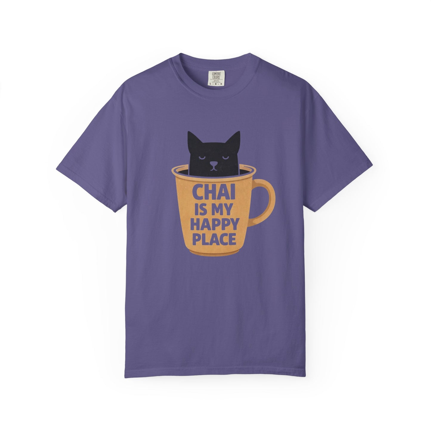 Chai Is My Happy Place Shirt | Chai Lover Gift | Funny Cat Tee | Tea Lover Gift | Birthday Gift for Her