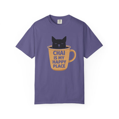 Chai Is My Happy Place Shirt | Chai Lover Gift | Funny Cat Tee | Tea Lover Gift | Birthday Gift for Her