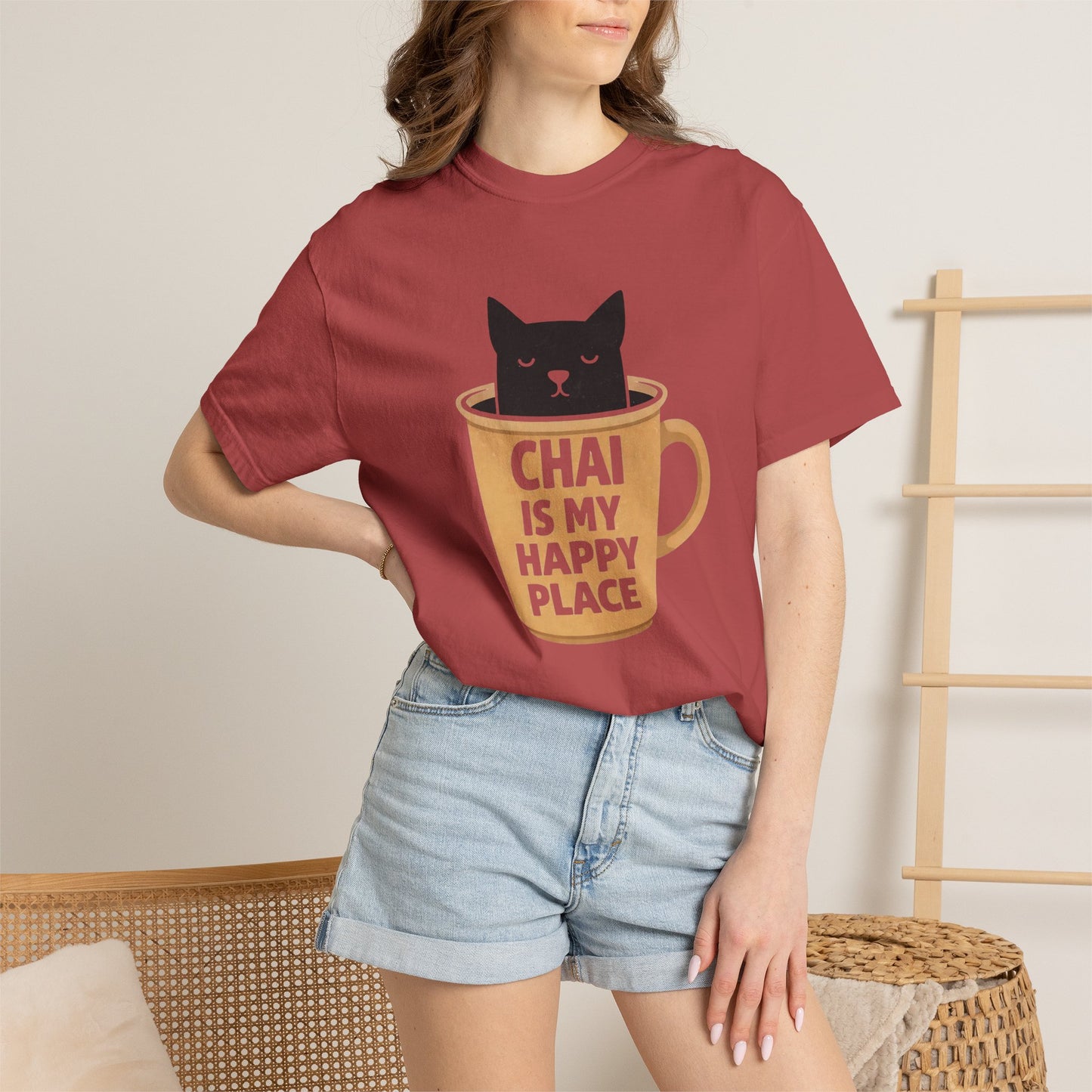 Chai Is My Happy Place Shirt | Chai Lover Gift | Funny Cat Tee | Tea Lover Gift | Birthday Gift for Her