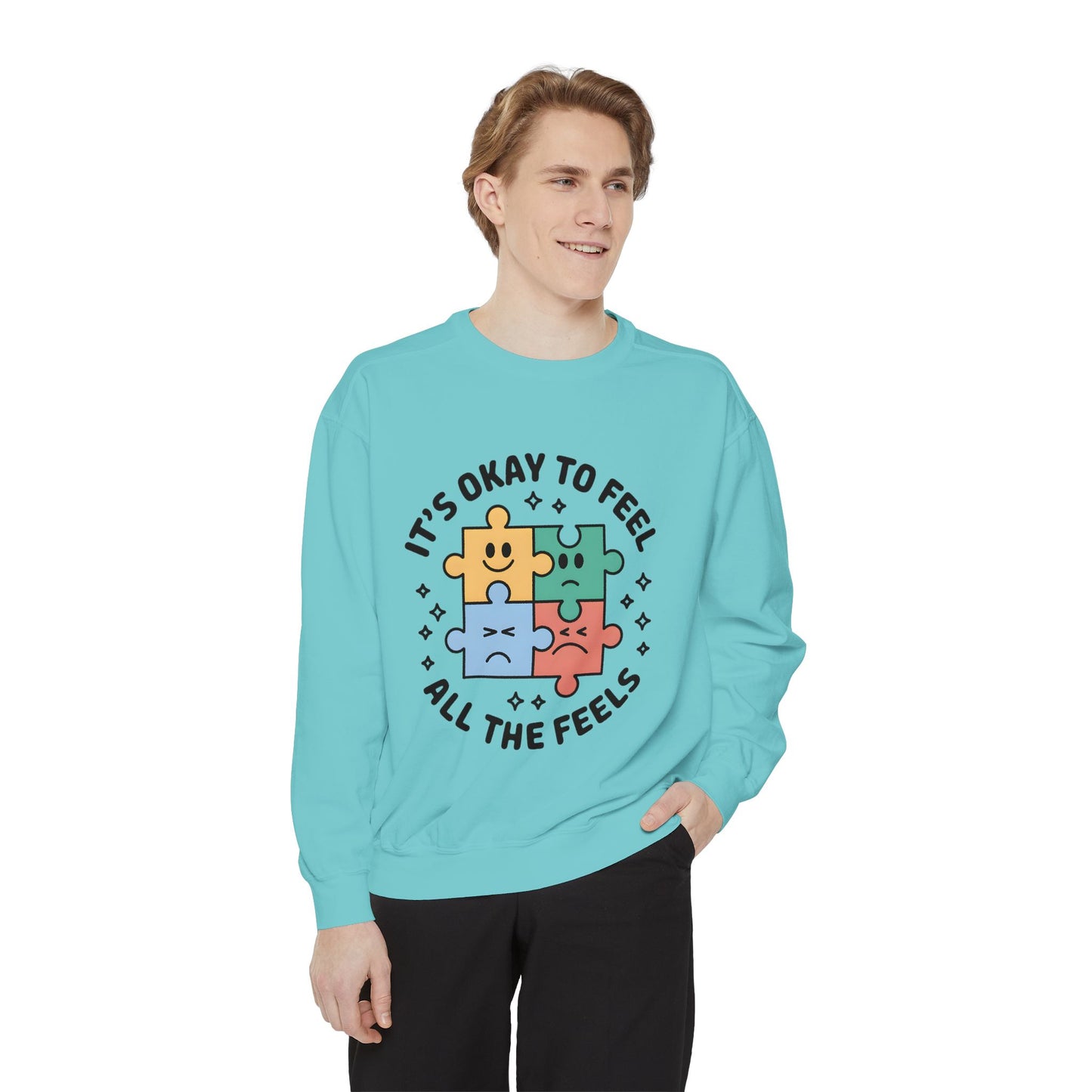 It’s Okay to Feel All the Feels Sweatshirt – Mental Health Affirmation | Soft Desi-Inspired Crewneck
