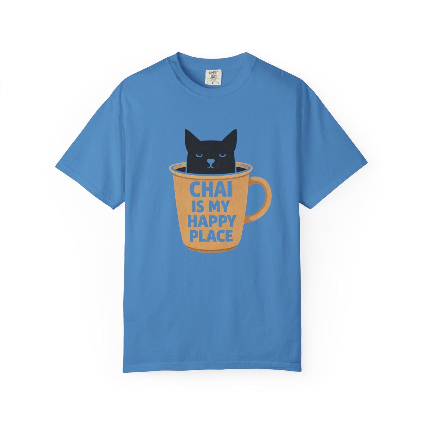 Chai Is My Happy Place Shirt | Chai Lover Gift | Funny Cat Tee | Tea Lover Gift | Birthday Gift for Her