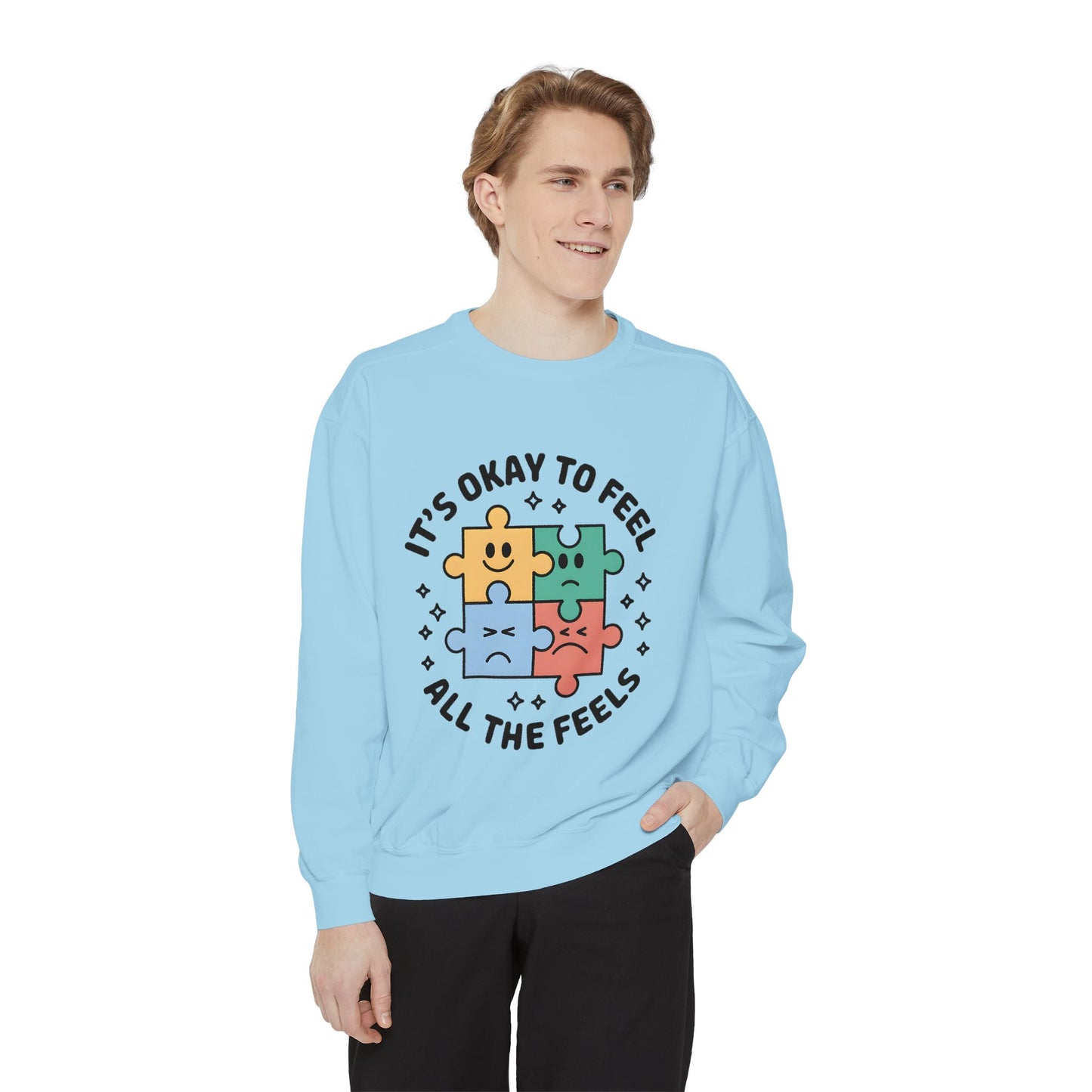 It’s Okay to Feel All the Feels Sweatshirt – Mental Health Affirmation | Soft Desi-Inspired Crewneck