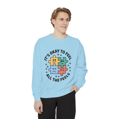 It’s Okay to Feel All the Feels Sweatshirt – Mental Health Affirmation | Soft Desi-Inspired Crewneck