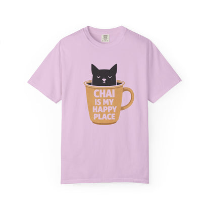 Chai Is My Happy Place Shirt | Chai Lover Gift | Funny Cat Tee | Tea Lover Gift | Birthday Gift for Her