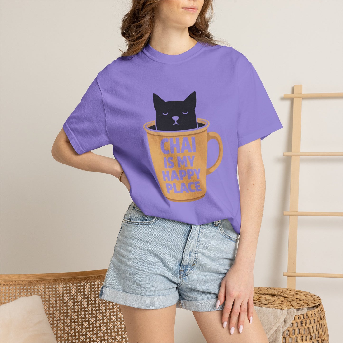 Chai Is My Happy Place Shirt | Chai Lover Gift | Funny Cat Tee | Tea Lover Gift | Birthday Gift for Her