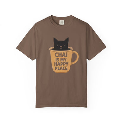 Chai Is My Happy Place Shirt | Chai Lover Gift | Funny Cat Tee | Tea Lover Gift | Birthday Gift for Her