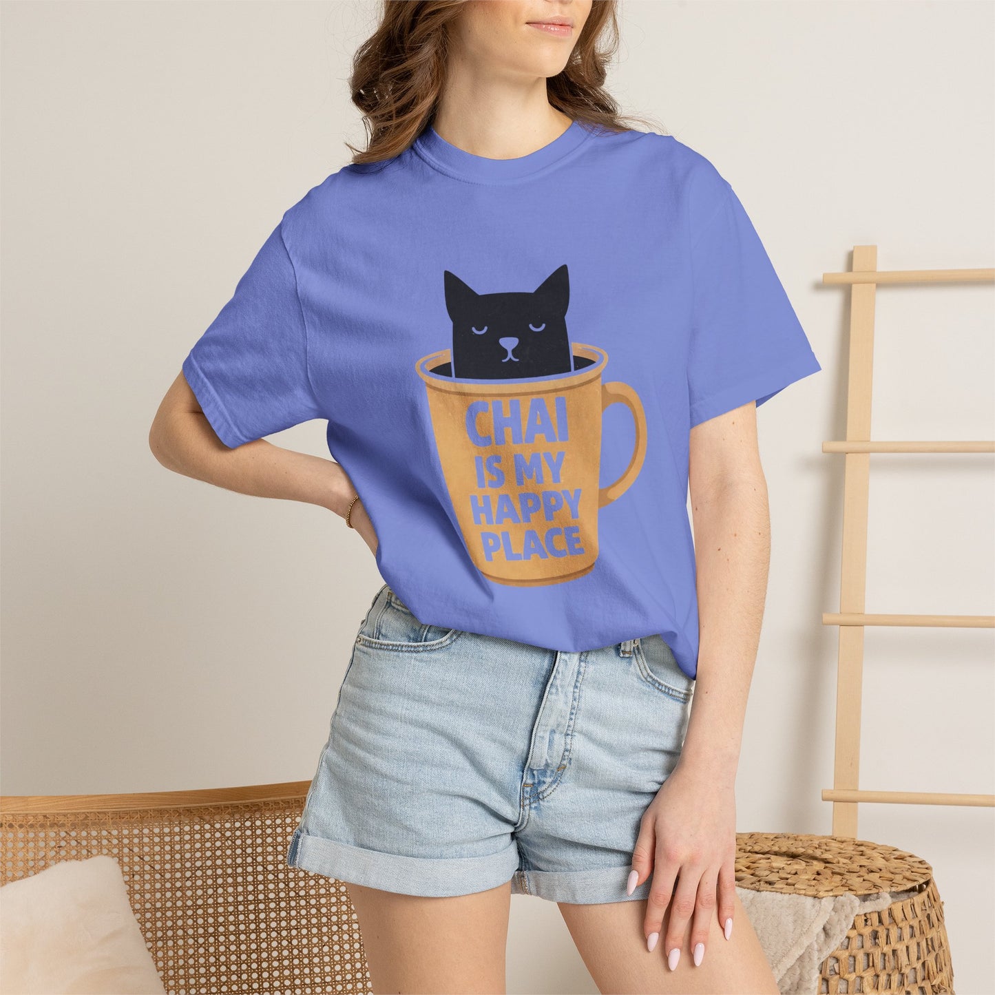 Chai Is My Happy Place Shirt | Chai Lover Gift | Funny Cat Tee | Tea Lover Gift | Birthday Gift for Her