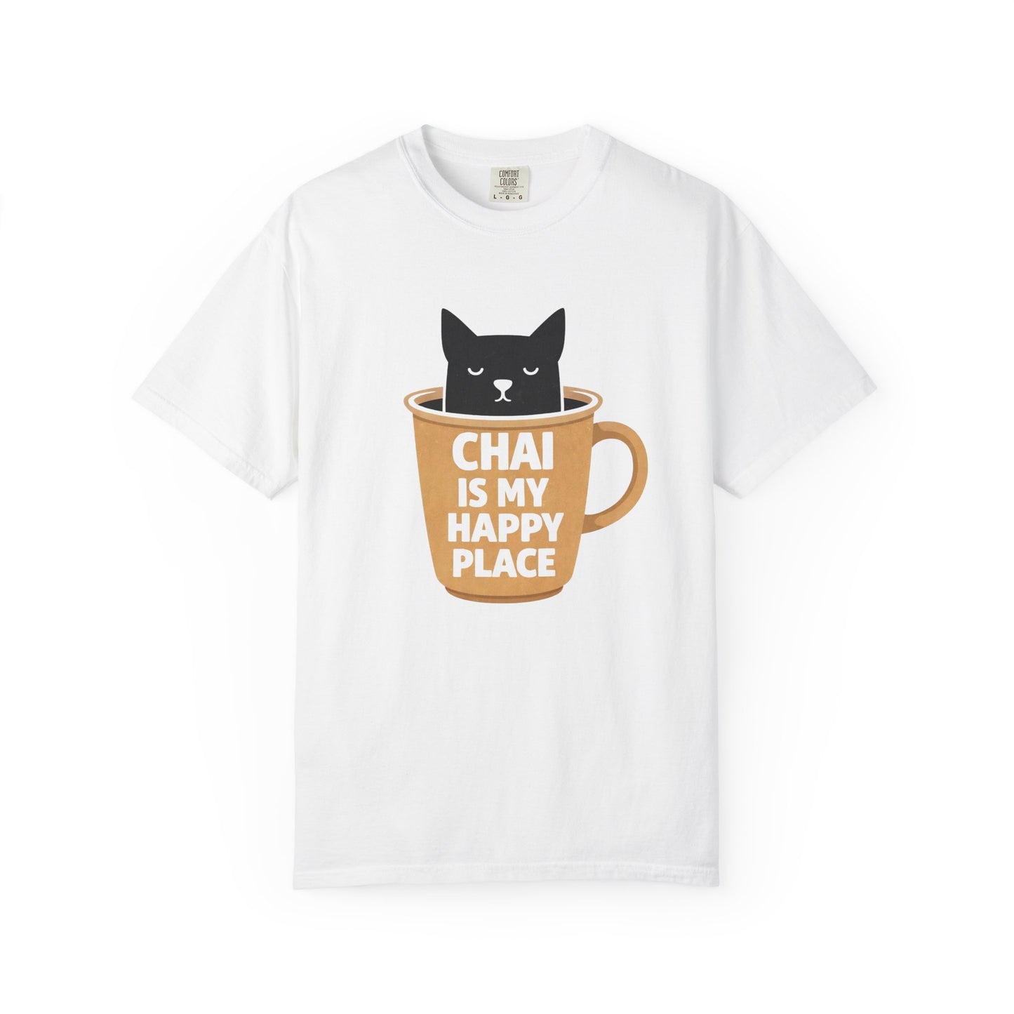 Chai Is My Happy Place Shirt | Chai Lover Gift | Funny Cat Tee | Tea Lover Gift | Birthday Gift for Her