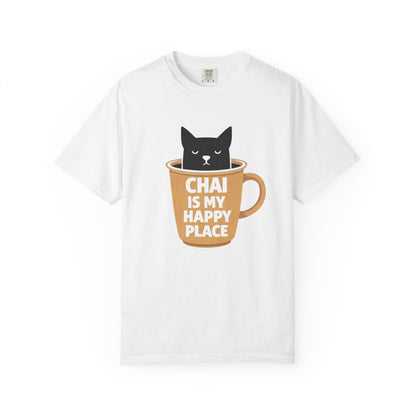 Chai Is My Happy Place Shirt | Chai Lover Gift | Funny Cat Tee | Tea Lover Gift | Birthday Gift for Her