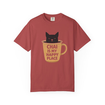 Chai Is My Happy Place Shirt | Chai Lover Gift | Funny Cat Tee | Tea Lover Gift | Birthday Gift for Her