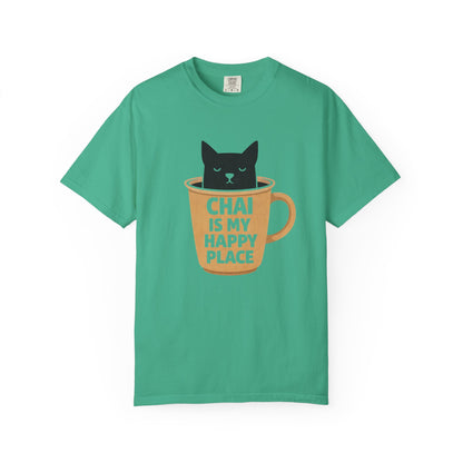 Chai Is My Happy Place Shirt | Chai Lover Gift | Funny Cat Tee | Tea Lover Gift | Birthday Gift for Her
