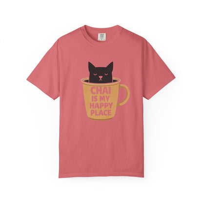 Chai Is My Happy Place Shirt | Chai Lover Gift | Funny Cat Tee | Tea Lover Gift | Birthday Gift for Her