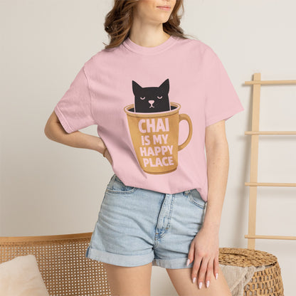 Chai Is My Happy Place Shirt | Chai Lover Gift | Funny Cat Tee | Tea Lover Gift | Birthday Gift for Her