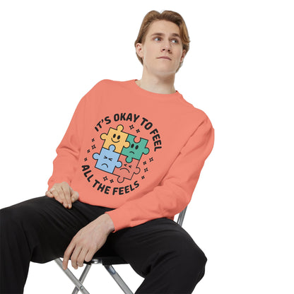 It’s Okay to Feel All the Feels Sweatshirt – Mental Health Affirmation | Soft Desi-Inspired Crewneck