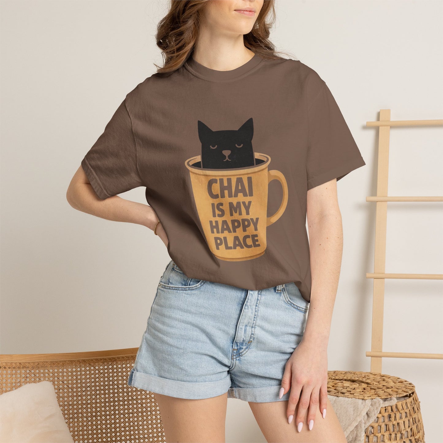 Chai Is My Happy Place Shirt | Chai Lover Gift | Funny Cat Tee | Tea Lover Gift | Birthday Gift for Her