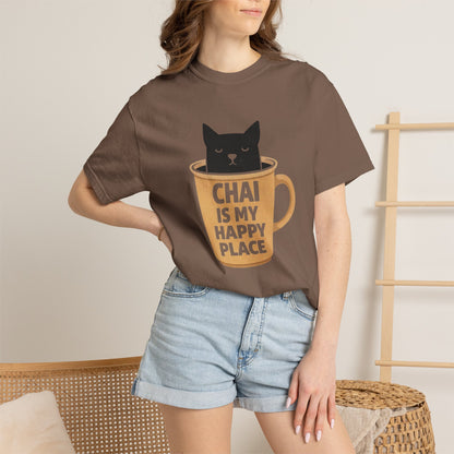 Chai Is My Happy Place Shirt | Chai Lover Gift | Funny Cat Tee | Tea Lover Gift | Birthday Gift for Her