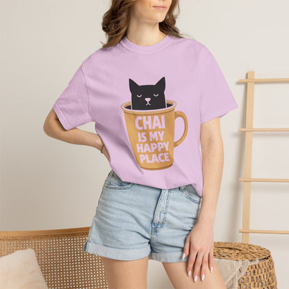 Chai Is My Happy Place Shirt | Chai Lover Gift | Funny Cat Tee | Tea Lover Gift | Birthday Gift for Her